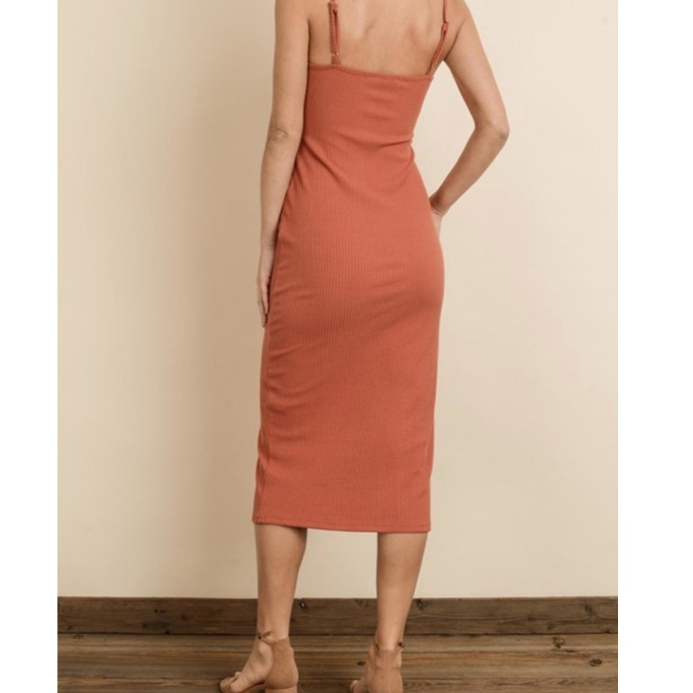 Dress Forum Ribbed Button Orange Midi Dress - Picture 3 of 11